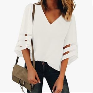 DONATED!!! V neck mesh blouse 3/4 bell sleeve loose top shirt
